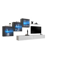 Set di mobili da salotto SWITCH XX design, colori bianco e grigio lucido.