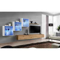 Set di mobili da salotto SWITCH XX design, colore rovere Wotan e bianco lucido.