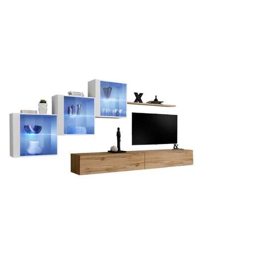 Set di mobili da salotto SWITCH XX design, colore rovere Wotan e bianco lucido.