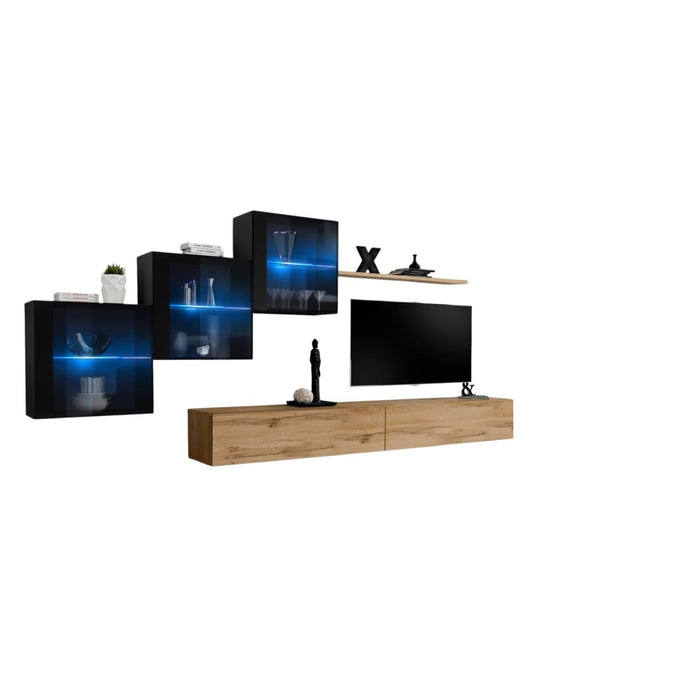 Set di mobili da salotto SWITCH XX design, colore quercia Wotan e nero lucido.