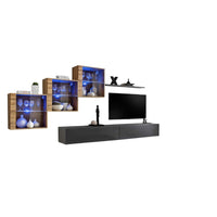 Set di mobili da soggiorno SWITCH XX design, colore grigio lucido e quercia Wotan.