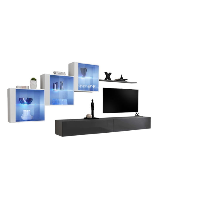 Set di mobili da soggiorno SWITCH XX design, colore grigio e bianco lucido.