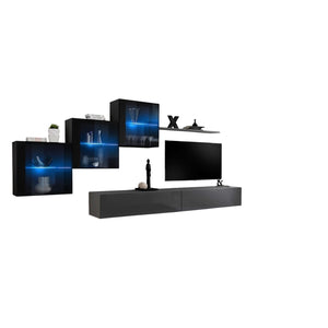 Set di mobili da salotto SWITCH XX design, colore grigio e nero lucido.