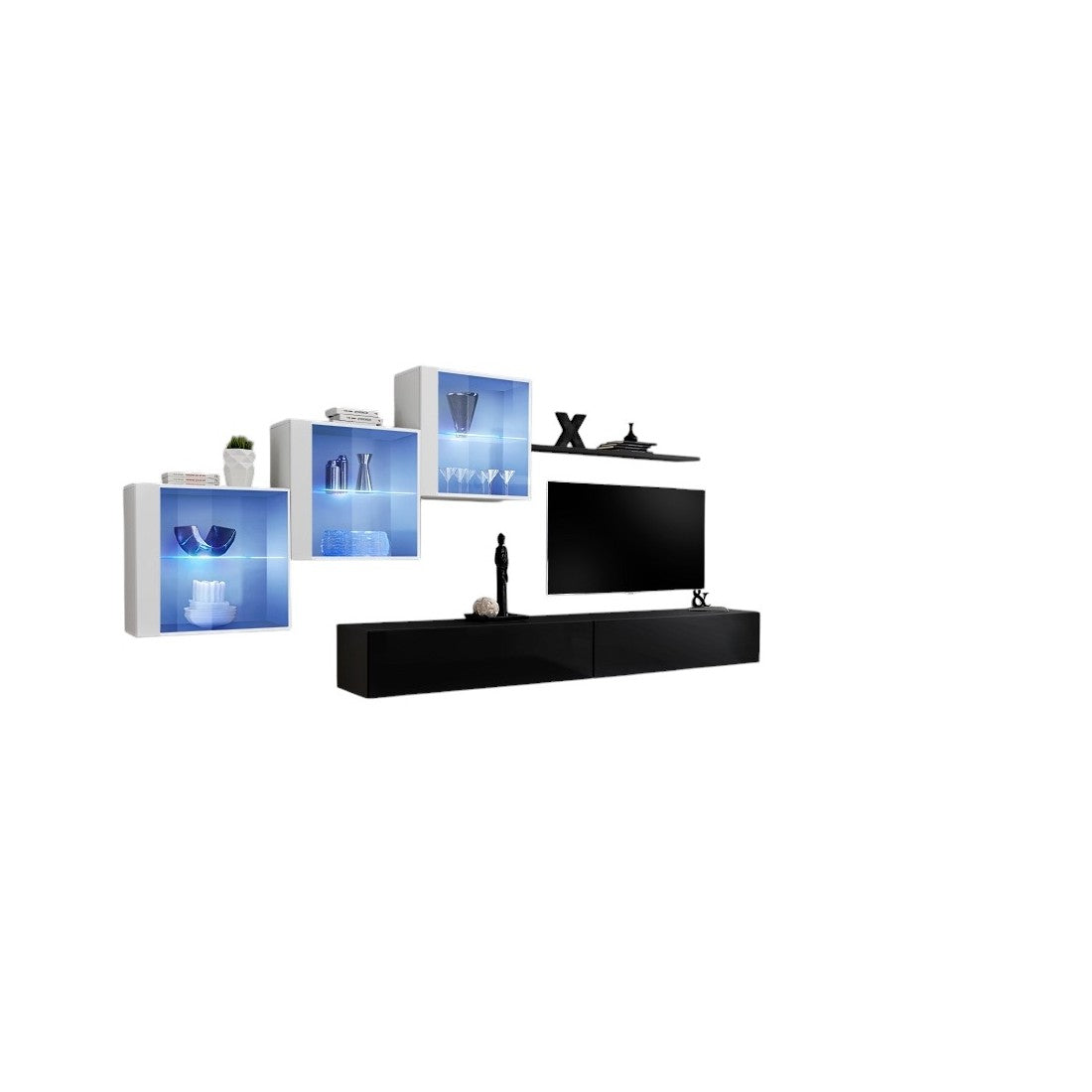 Set di mobili da soggiorno SWITCH XX design, colore nero e bianco lucido.