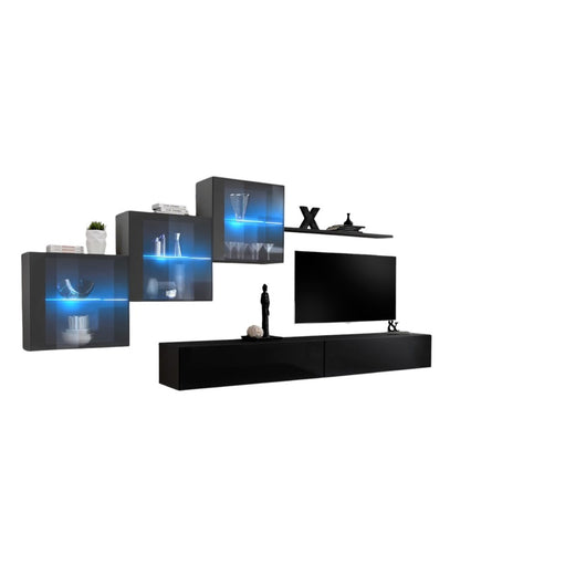 Set di mobili da soggiorno SWITCH XX design, colore nero e grigio lucido.