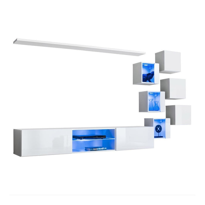 Set di mobili da soggiorno SWITCH XXI design, colore bianco lucido.