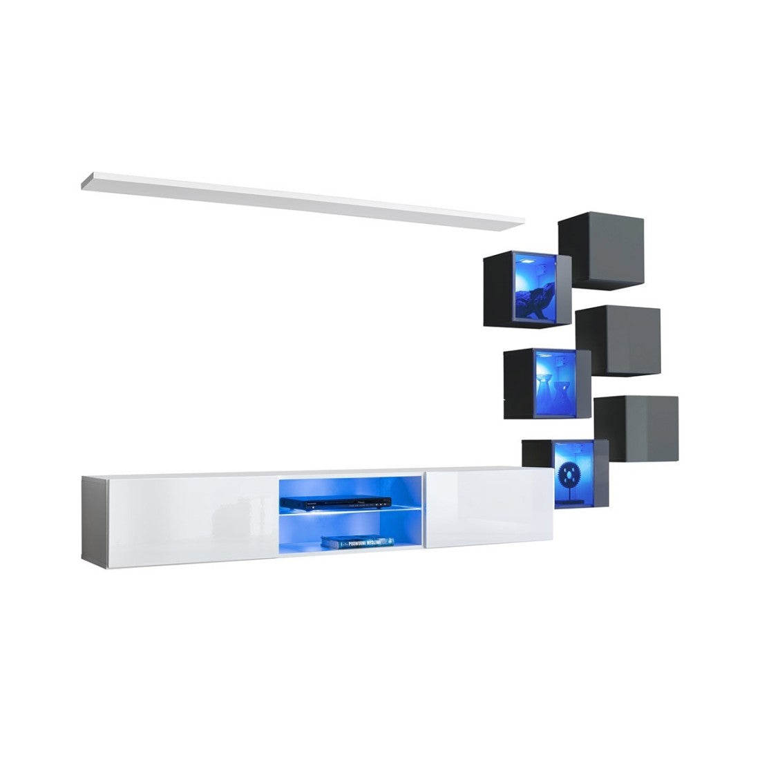 Set di mobili da salotto SWITCH XXI, design, colore bianco e grigio.