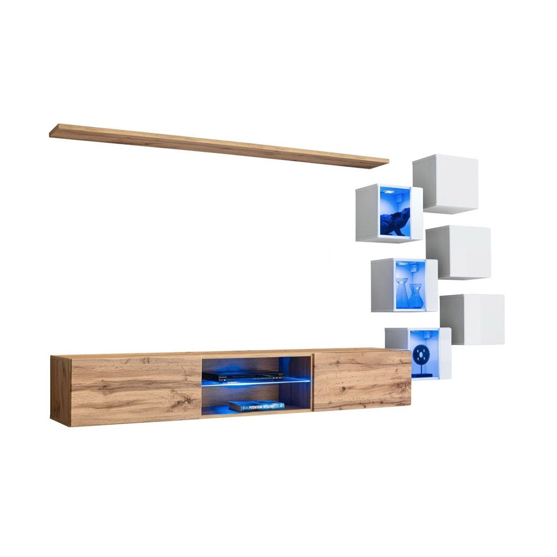 Set di mobili da salotto SWITCH XXI design, colore quercia e bianco.