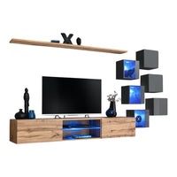 Set di mobili da salotto SWITCH XXI design, colori rovere e grigio.