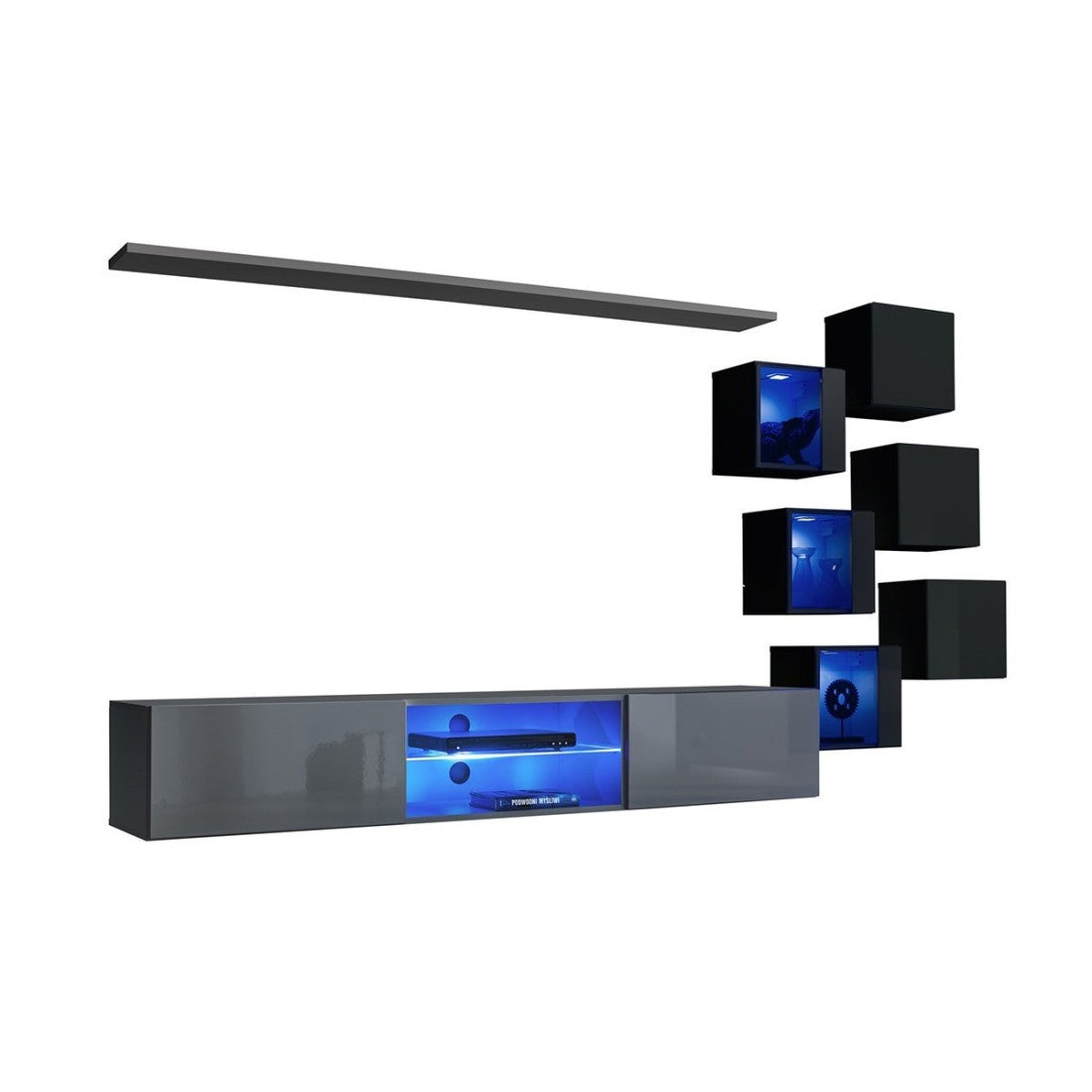 Set di mobili da soggiorno SWITCH XXI, design, colori grigio e nero.