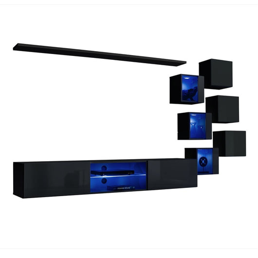 Set di mobili da soggiorno SWITCH XXI – LED – Nero lucido – Composizione murale design