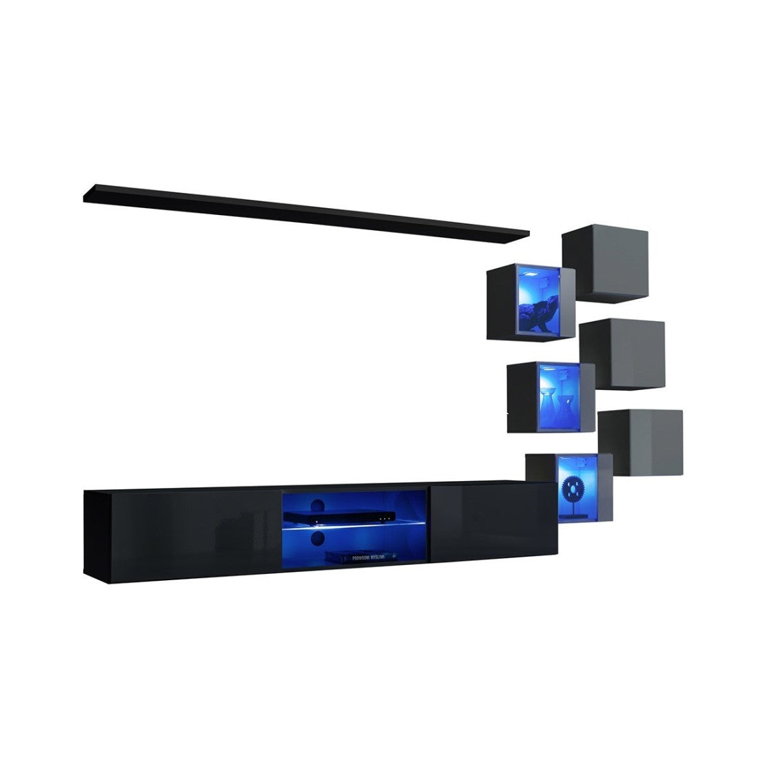 Set di mobili da soggiorno SWITCH XXI – LED – Nero e grigio – Design sospeso