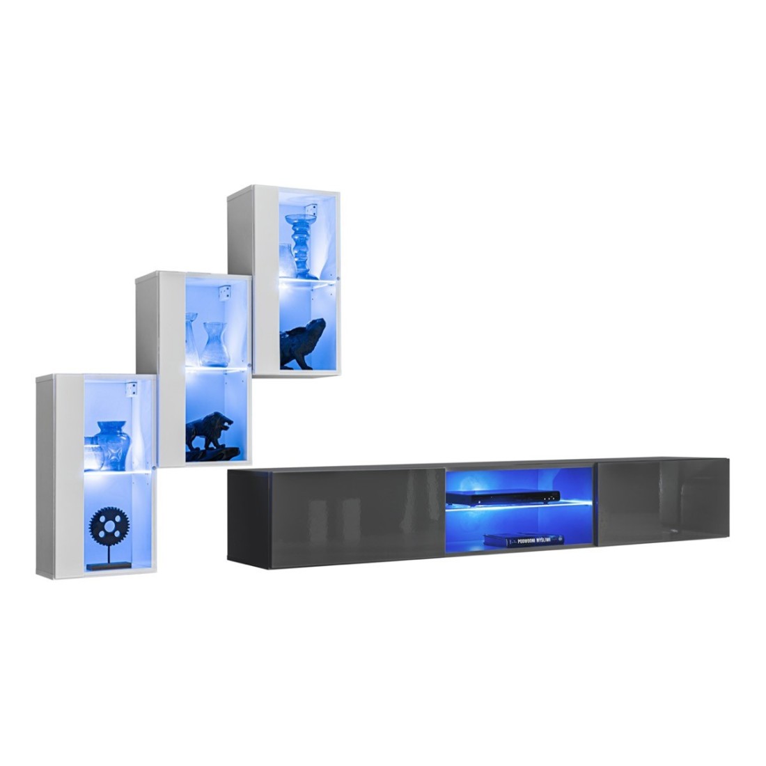 Set di mobili da salotto SWITCH XXII design, colori bianco e grigio.