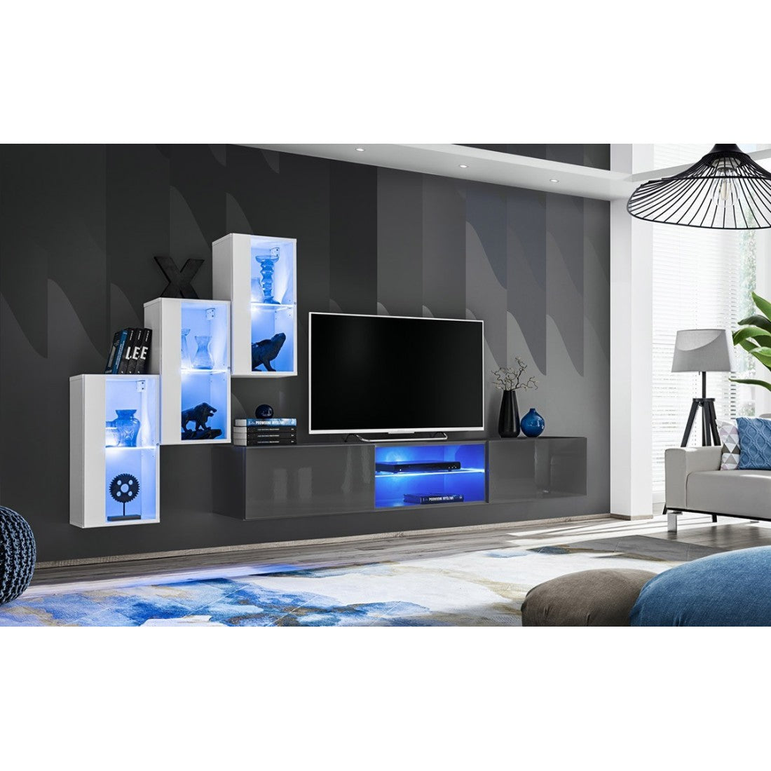 Set di mobili da salotto SWITCH XXII design, colori bianco e grigio.