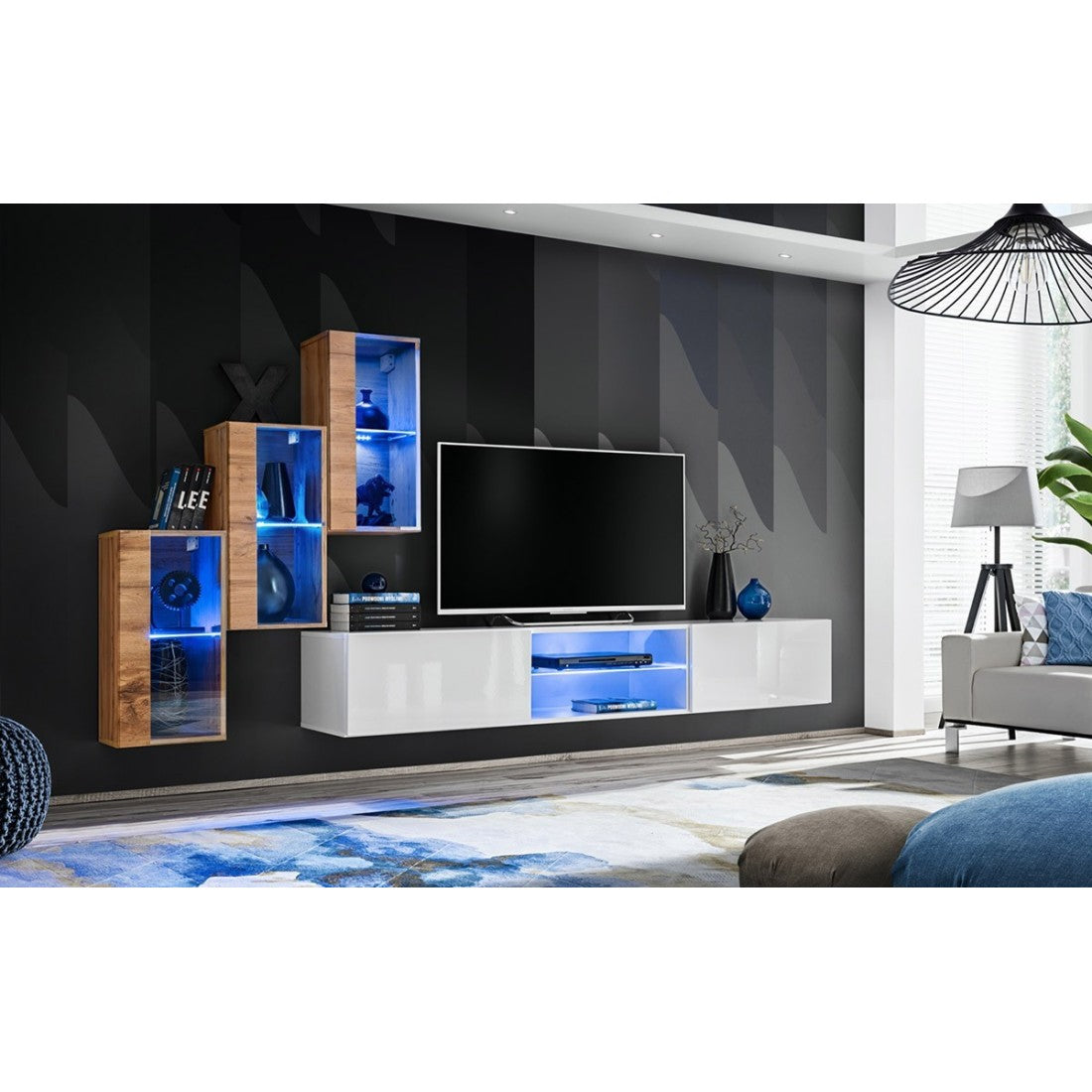 Set di mobili da soggiorno SWITCH XXII design, colore rovere e bianco.