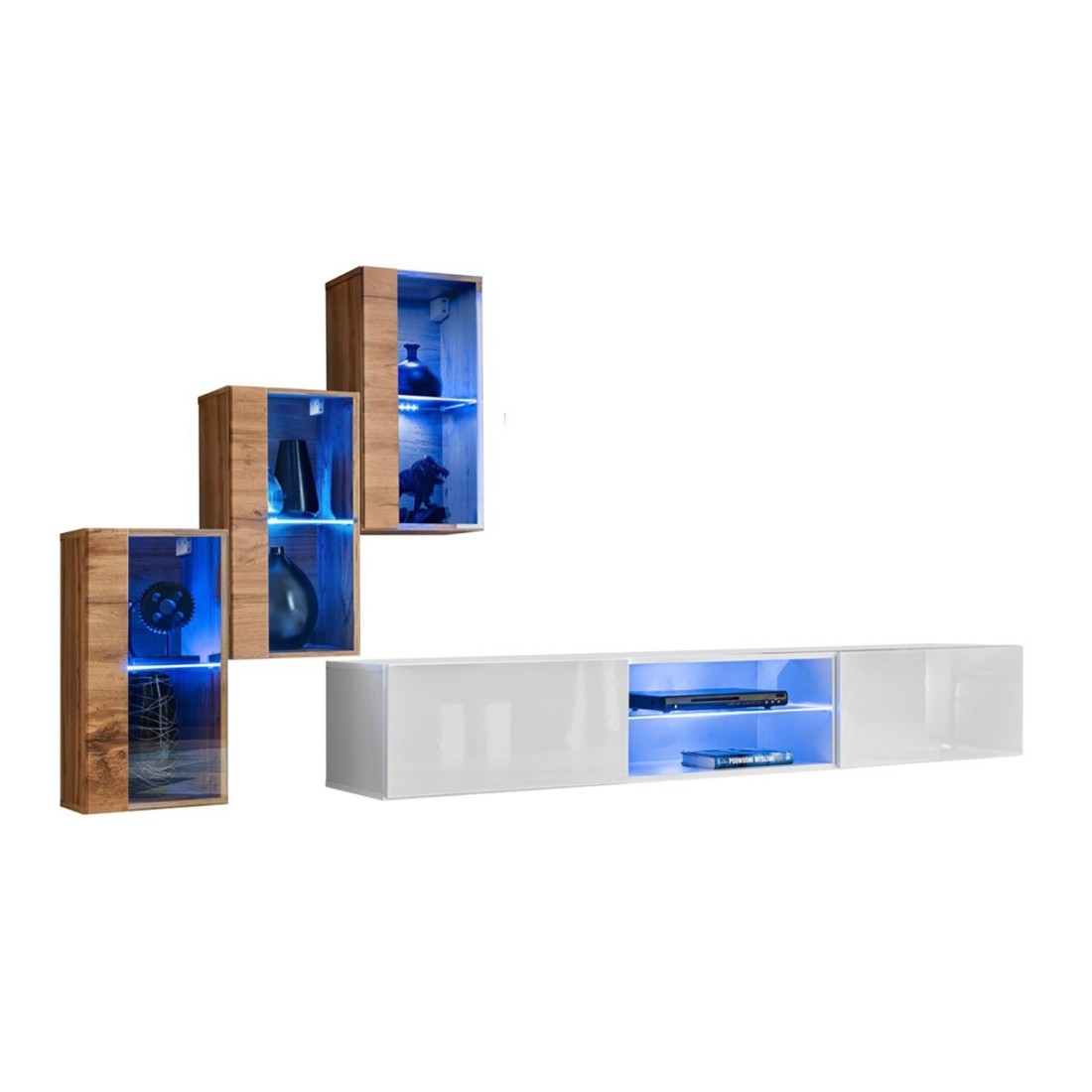 Set di mobili da soggiorno SWITCH XXII design, colore rovere e bianco.