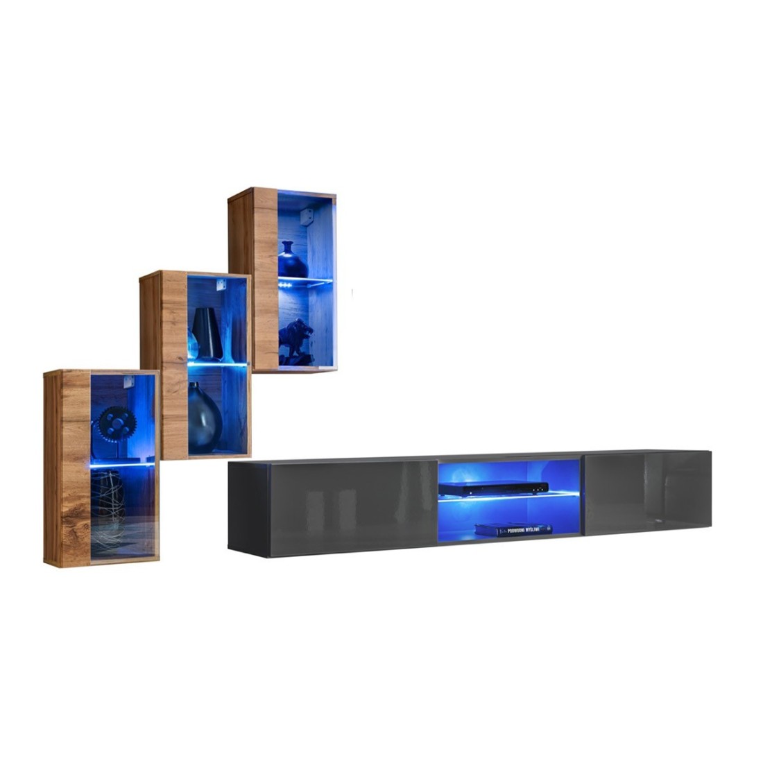 Set di mobili da salotto SWITCH XXII design, colore quercia e grigio.