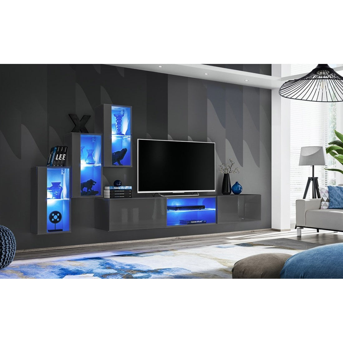 Set di mobili da soggiorno SWITCH XXII design, colore grigio lucido.