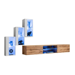 Set di mobili da soggiorno SWITCH XXII – LED – Bianco e Rovere – Design sospeso