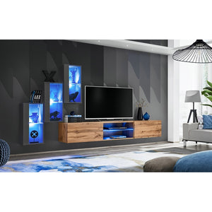 Set di mobili da salotto SWITCH XXII – LED – Grigio e rovere – Design sospeso