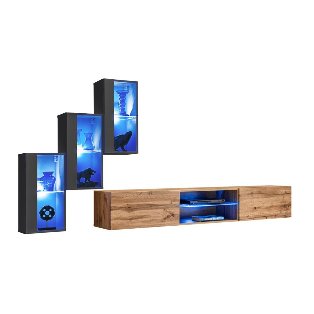 Set di mobili da salotto SWITCH XXII – LED – Grigio e rovere – Design sospeso