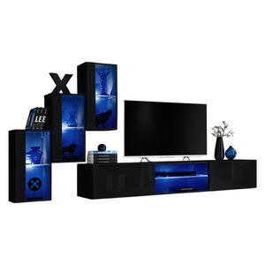 Insieme di mobili da soggiorno SWITCH XXII – LED – Nero lucido – Design sospeso