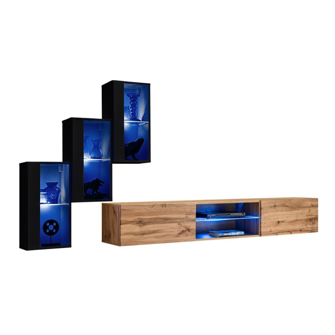 Set di mobili da soggiorno SWITCH XXII – LED – Nero e rovere – Design sospeso