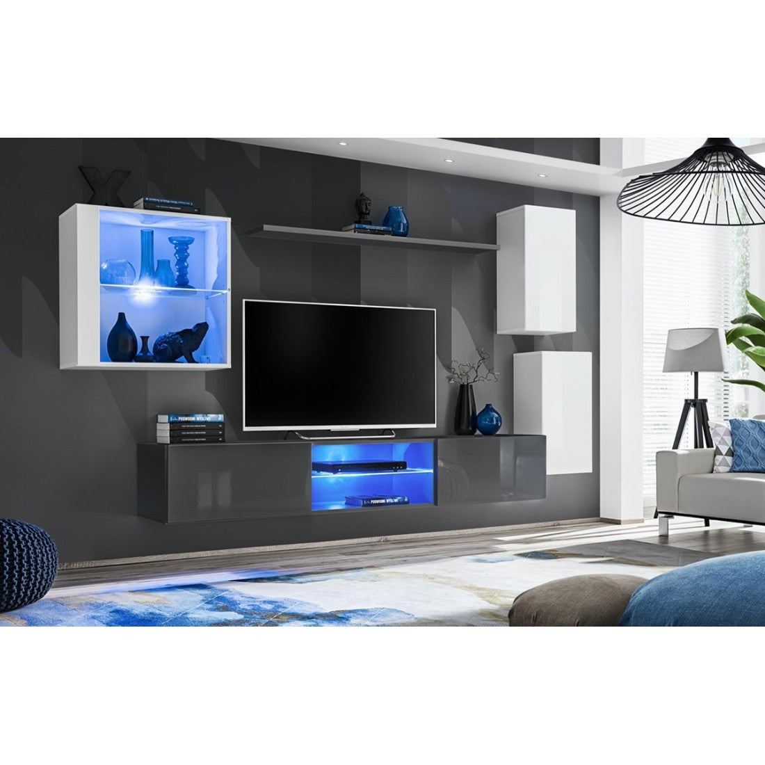 Set di mobili da soggiorno SWITCH XXIII design, colori bianco e grigio.