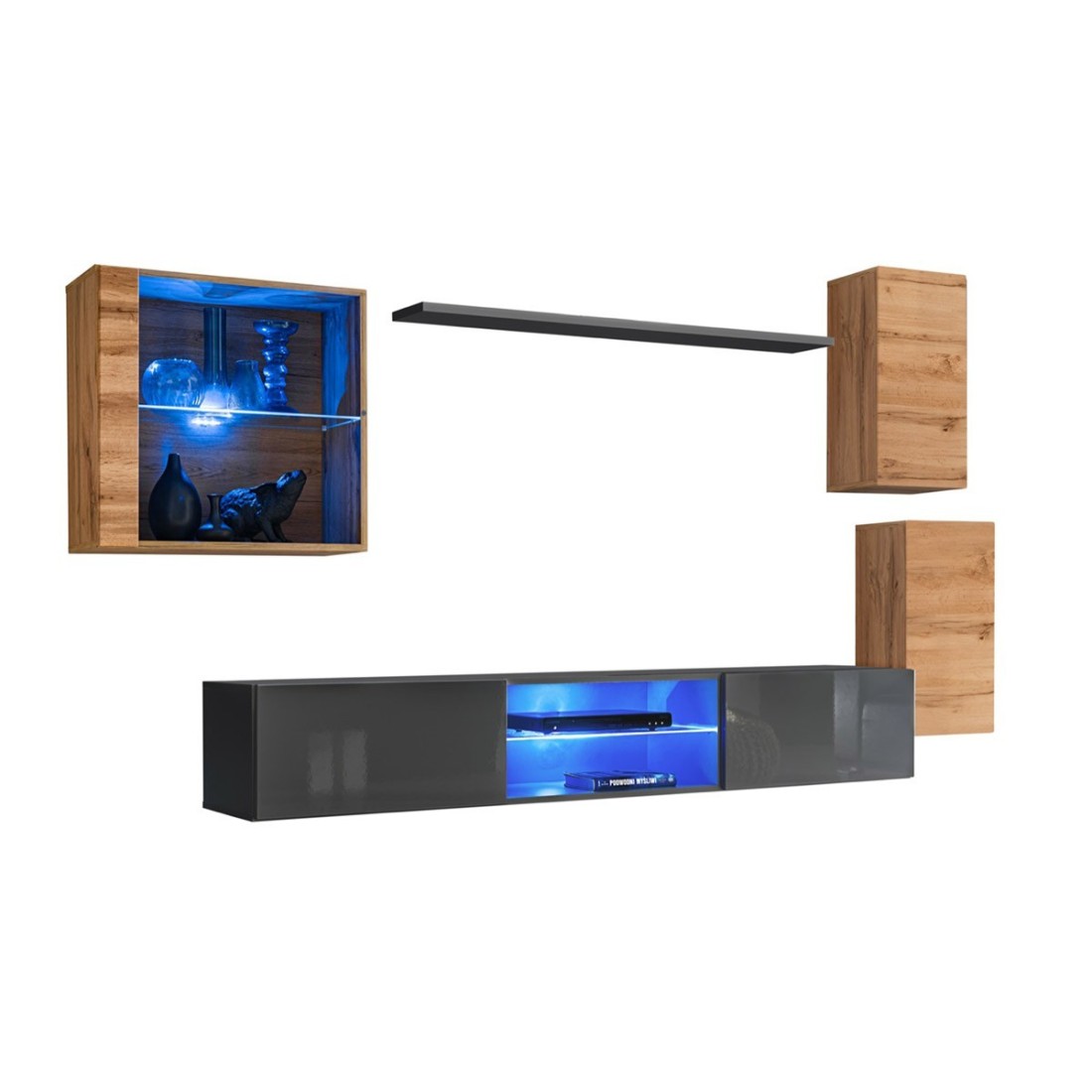 Set di mobili da soggiorno SWITCH XXIII design, colore rovere e grigio