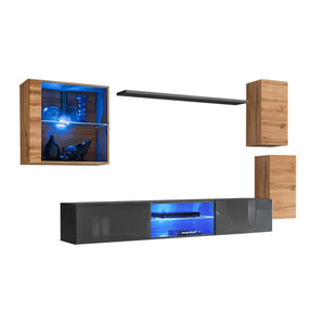 Set di mobili da soggiorno SWITCH XXIII design, colore rovere e grigio