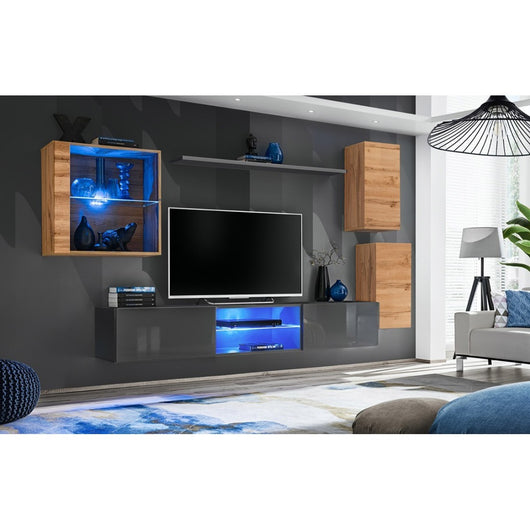 Set di mobili da soggiorno SWITCH XXIII design, colore rovere e grigio