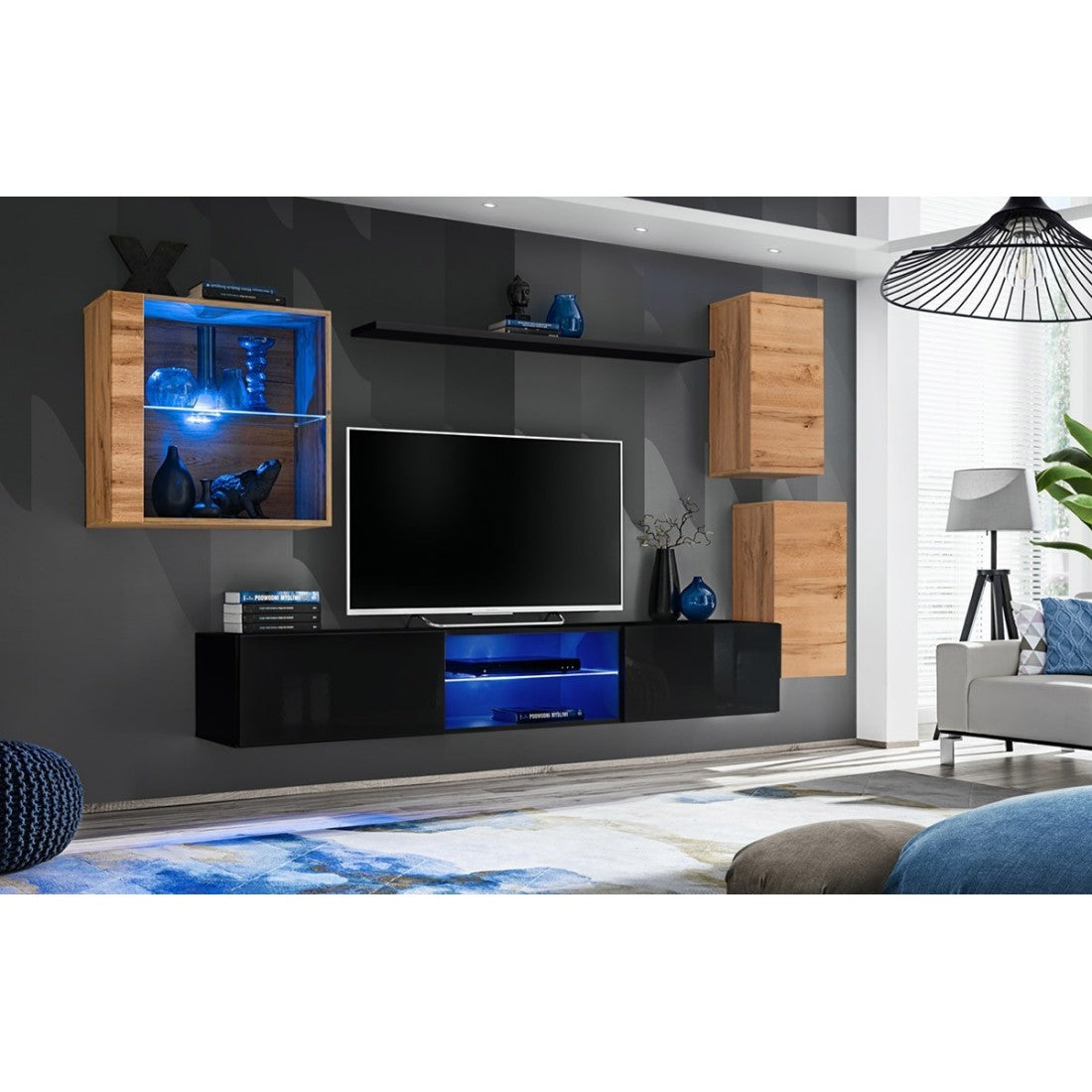 Set di mobili da salotto SWITCH XXIII design, colore quercia e nero.