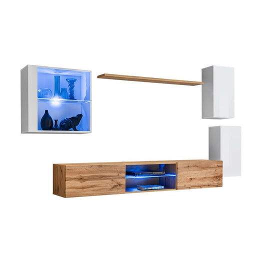 Set mobili da soggiorno SWITCH XXIII – LED – Bianco e rovere – Design sospeso