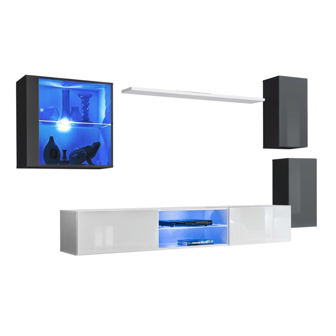 Set di mobili da soggiorno SWITCH XXIII – LED – Grigio e bianco – Design sospeso