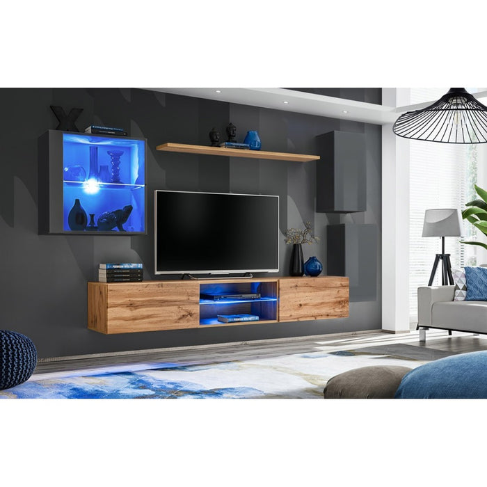 Set mobili da soggiorno SWITCH XXIII – LED – Grigio e Rovere – Design sospeso