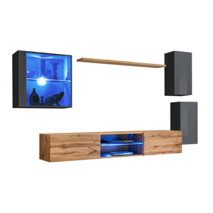 Set mobili da soggiorno SWITCH XXIII – LED – Grigio e Rovere – Design sospeso