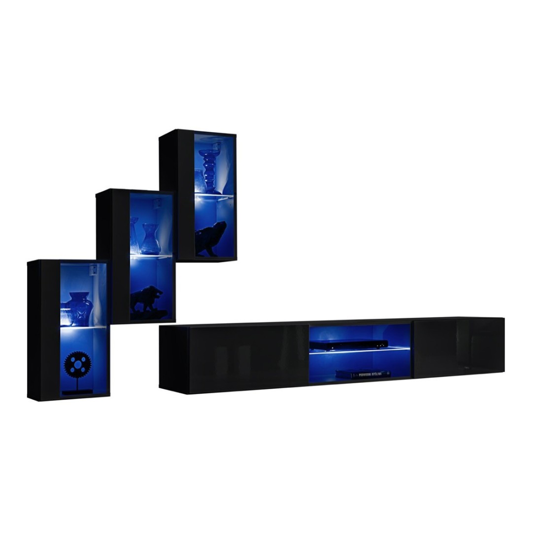 Set di mobili da soggiorno SWITCH XXIII – LED – Nero lucido – Design sospeso