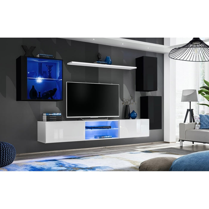 Set di mobili da soggiorno SWITCH XXIII – LED – Nero e bianco – Design sospeso
