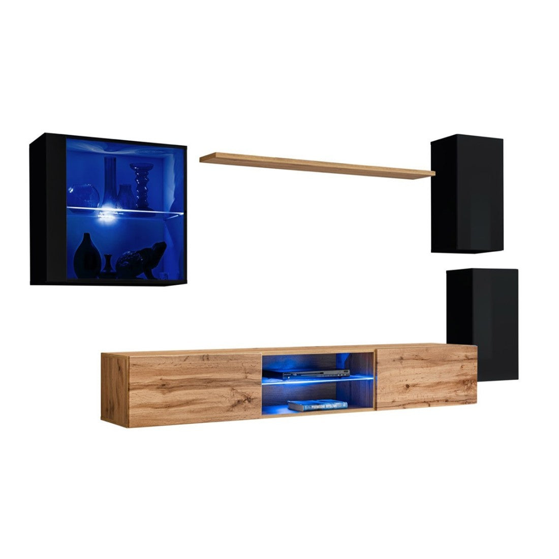 Set di mobili da soggiorno SWITCH XXIII - LED - Nero e Rovere - Design sospeso