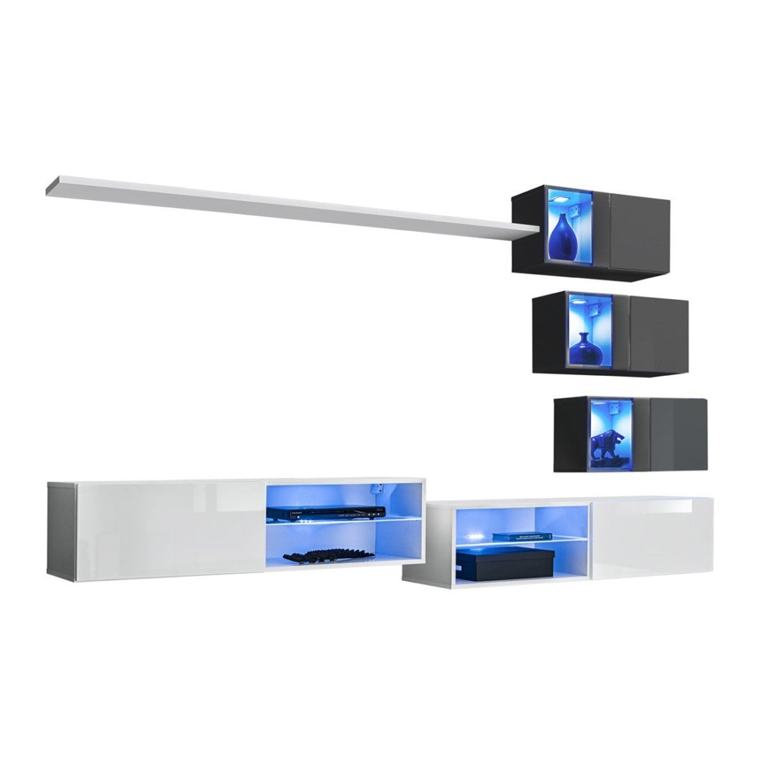 Set di mobili da soggiorno SWITCH XXIV, design, colore bianco e grigio.