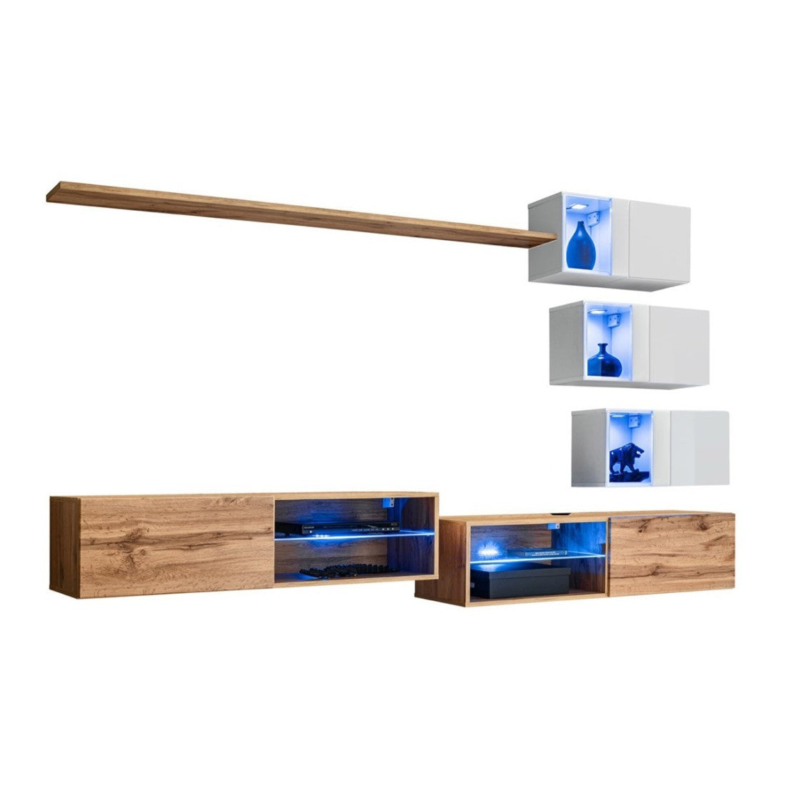 Set di mobili da soggiorno SWITCH XXIV di design, colore quercia e bianco.