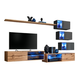 Set di mobili da soggiorno SWITCH XXIV design, colori rovere e grigio.