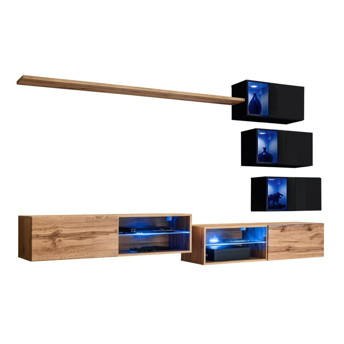 Set di mobili da soggiorno SWITCH XXIV, design, colore quercia e nero.