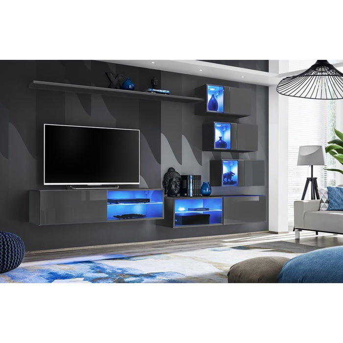 Set di mobili da soggiorno SWITCH XXIV design, colore grigio lucido.