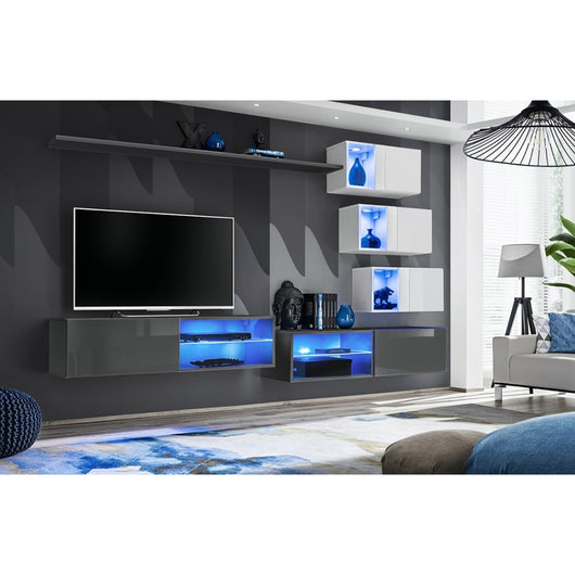 Set di mobili da soggiorno SWITCH XXIV – LED – Grigio e Bianco – Composizione murale design