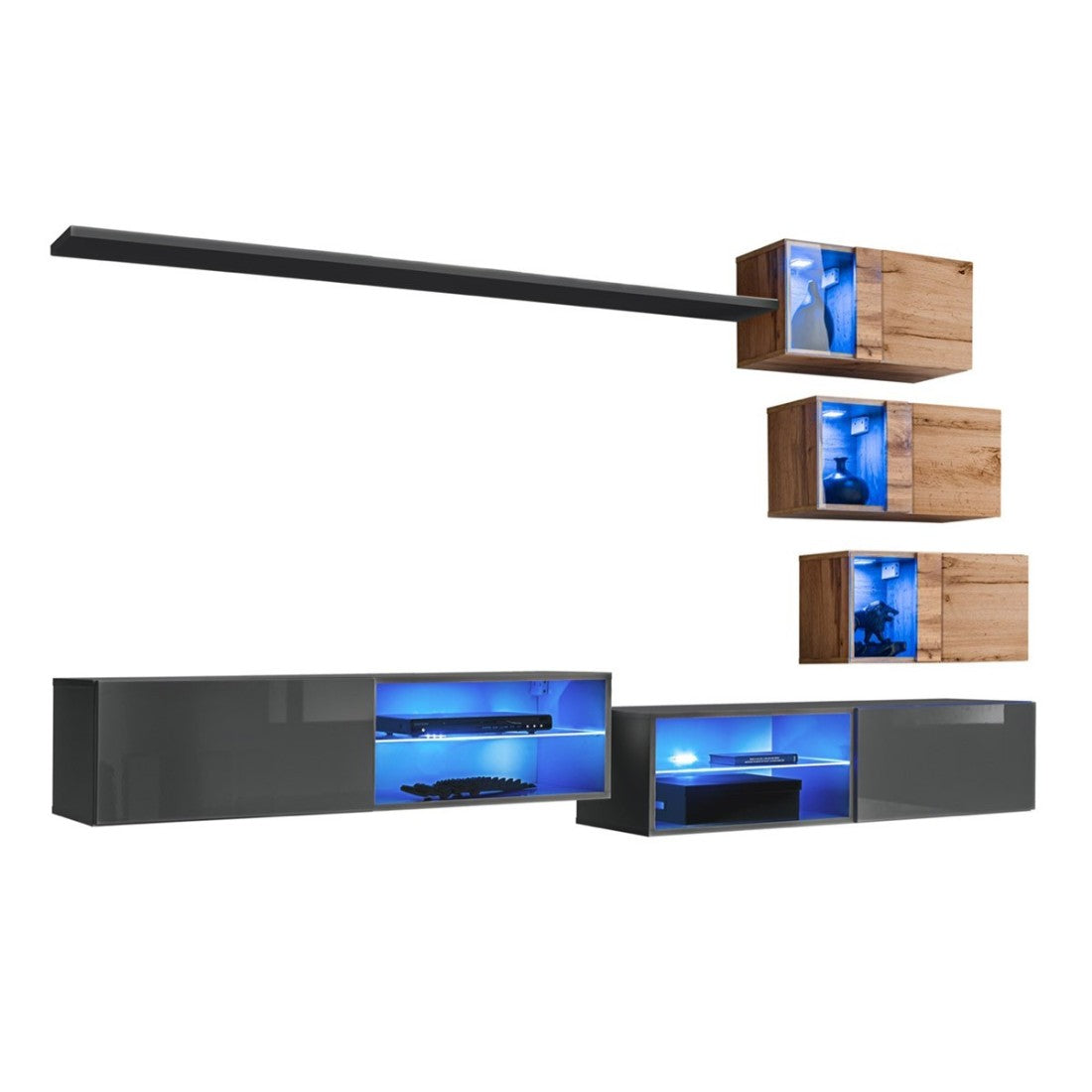 Set di mobili da soggiorno SWITCH XXIV – LED – Grigio e Rovere – Composizione murale design