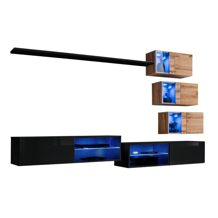 Set di mobili da soggiorno SWITCH XXIV – LED – Nero e Rovere – Composizione murale design