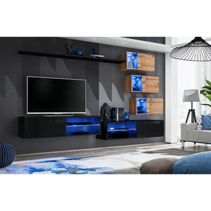 Set di mobili da soggiorno SWITCH XXIV – LED – Nero e Rovere – Composizione murale design