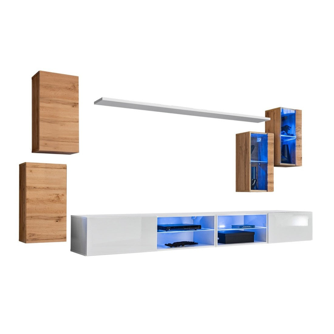 Set di mobili per salotto SWITCH XXV design, colore rovere e bianco.