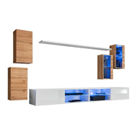 Set di mobili per salotto SWITCH XXV design, colore rovere e bianco.